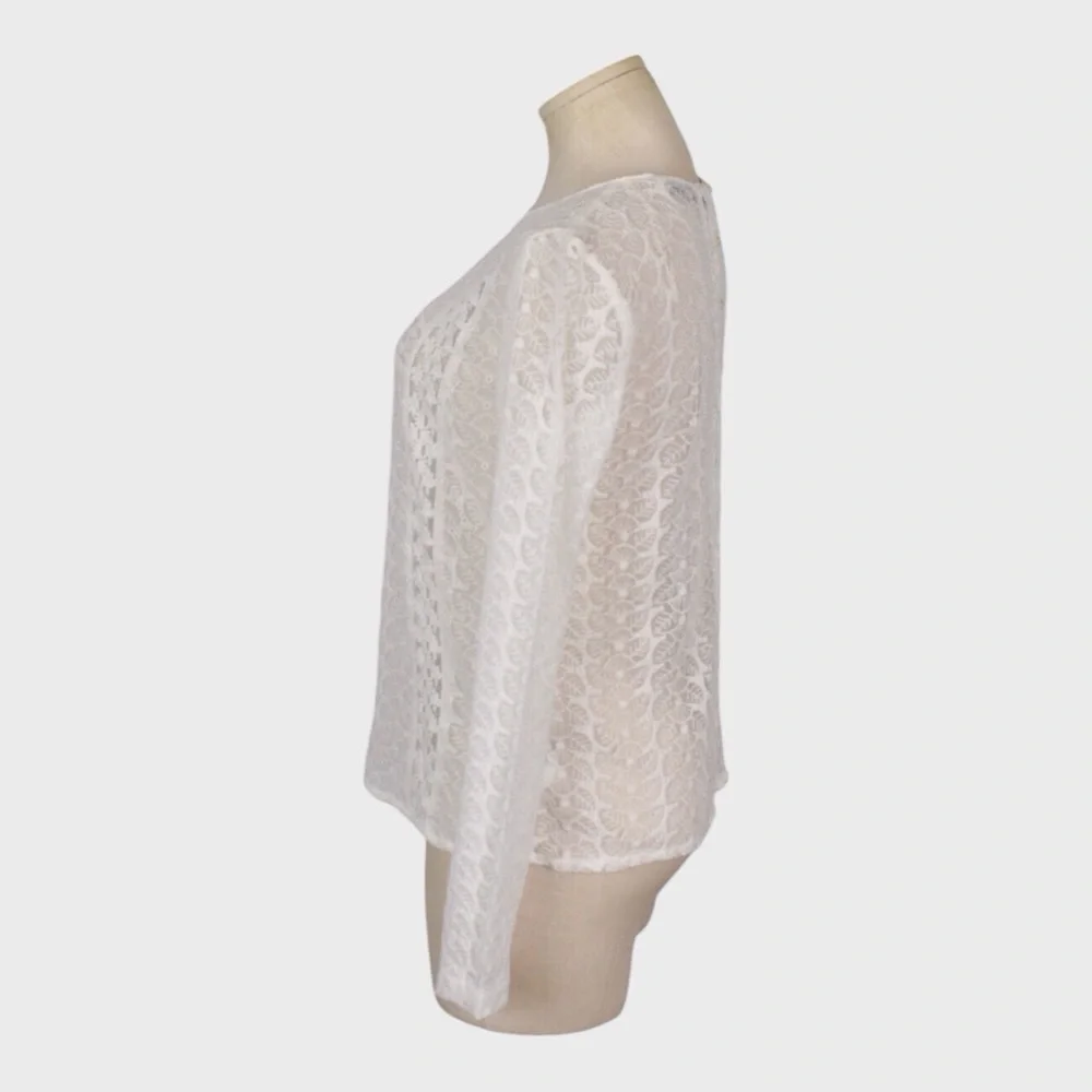 Zara Trafaluc Sheer Embroidered Lace Long Sleeve Top with‎ Back Buttons